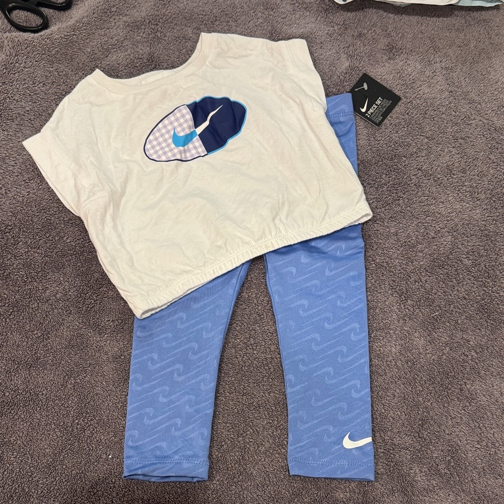 Nike White Top and Blue Leggings Set